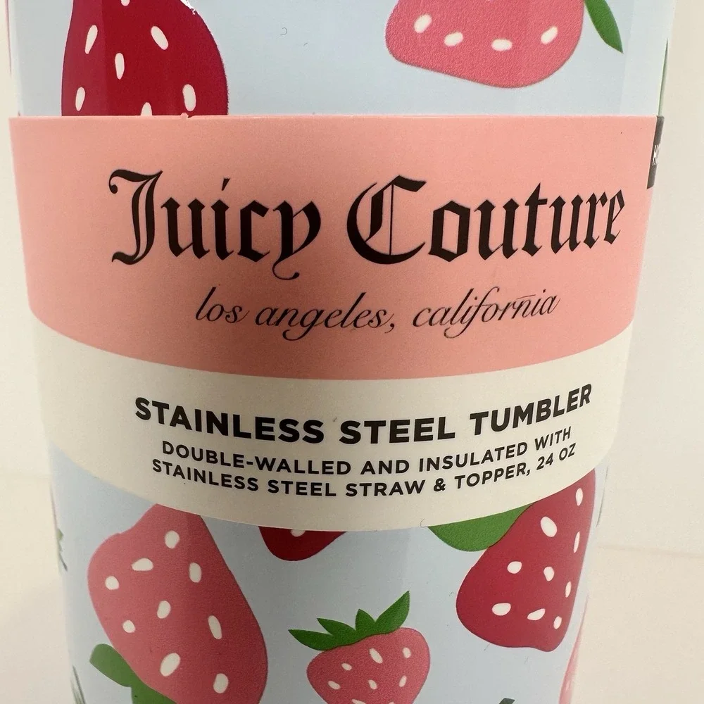Juicy Couture Strawberry Tumbler 24 oz Stainless Steel Insulated Cup w Straw
